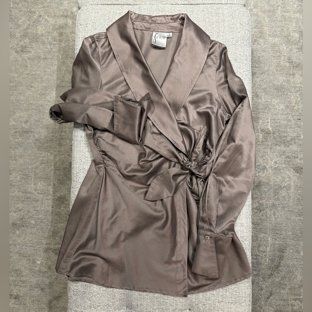 Finley Satin Wrap Top in Taupe